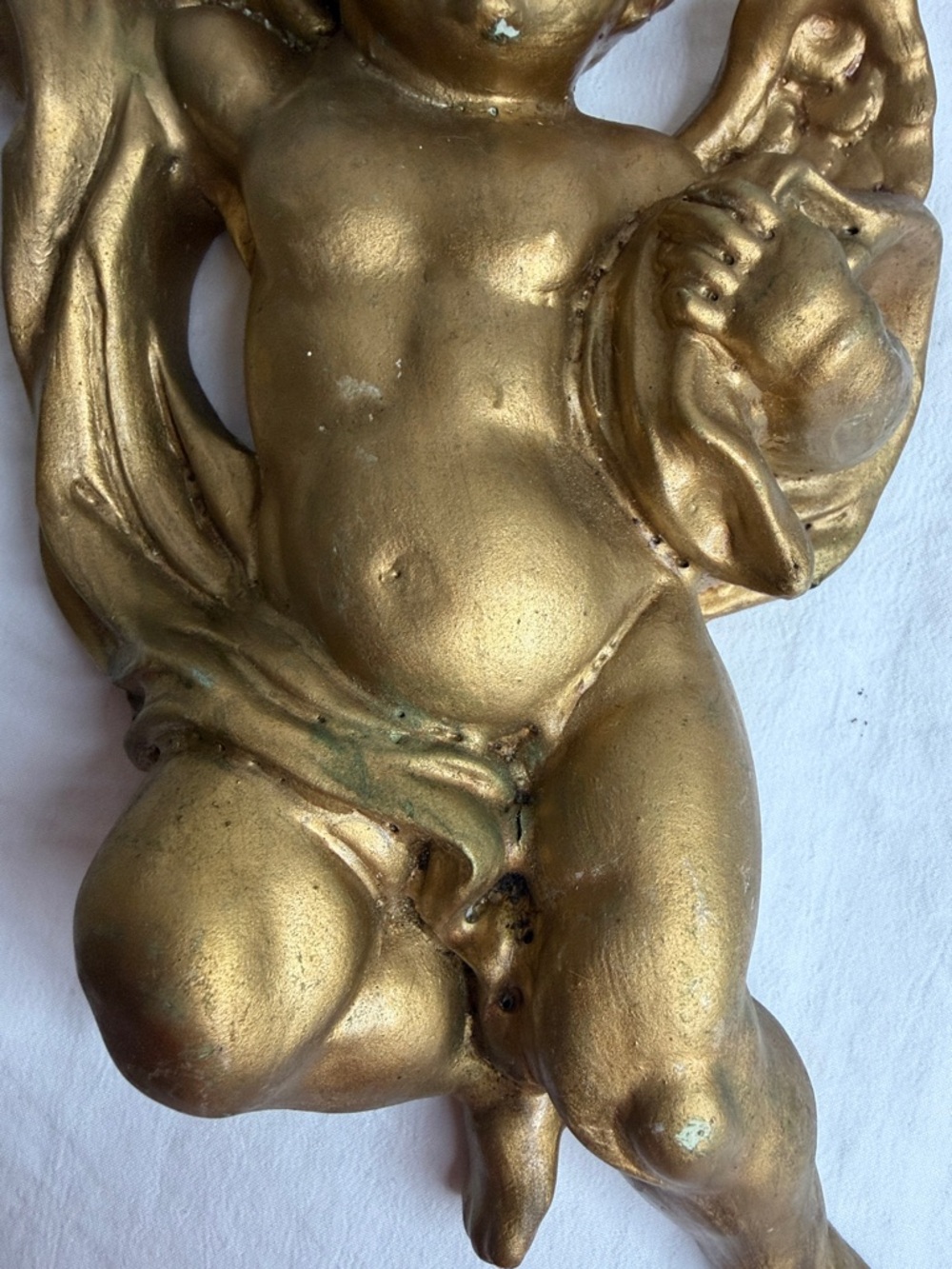 Mid-Century Gold Angel Wall Hanging – Renaissance Style Gilded Cherub Decor - Picture 4 of 9